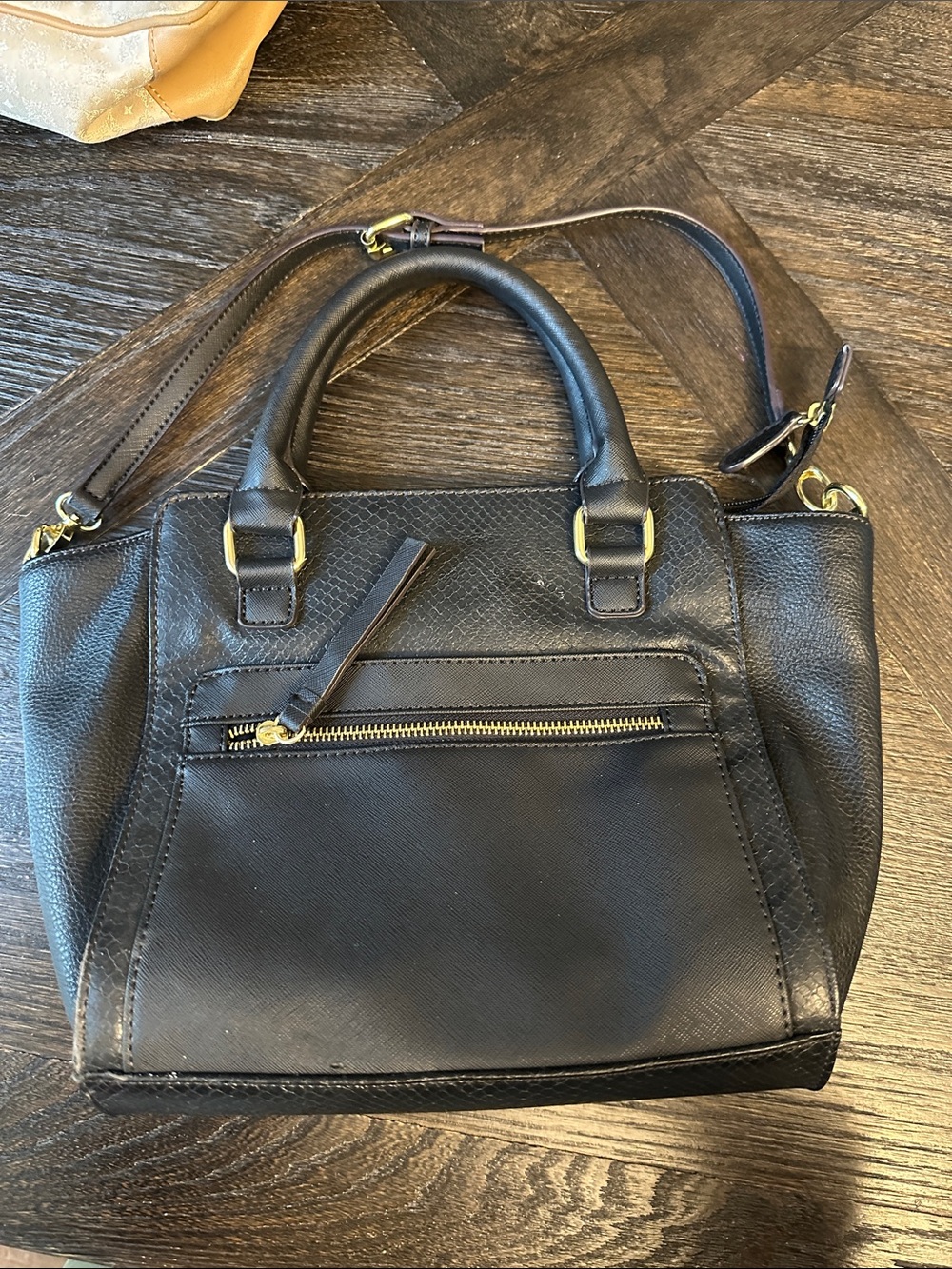 Liz Claiborne Black Satchel with Gold Hardware